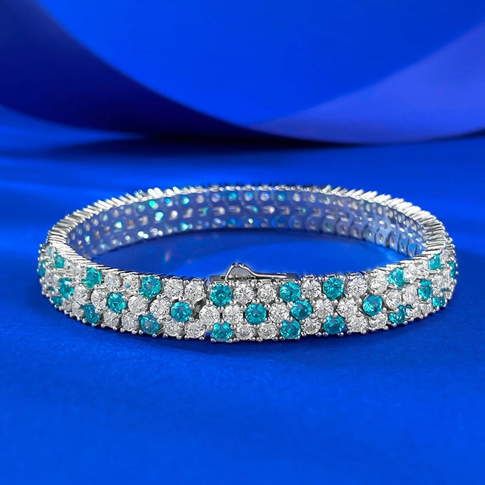 Wong Rain Luxury 925 Sterling Silver Paraiba Tourmaline High Carbon Diamond Gems Women Bracelets Bangle Fine Jewelry 15-18 CM