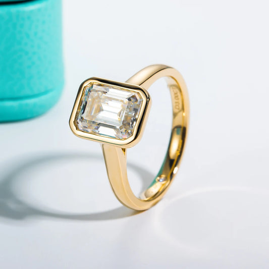 AnuJewel 3ct Emerald Cut D Color Moissanite Engagement Ring Yellow Color 925 Sterling Silver Rings For Women Jewelry Wholesale