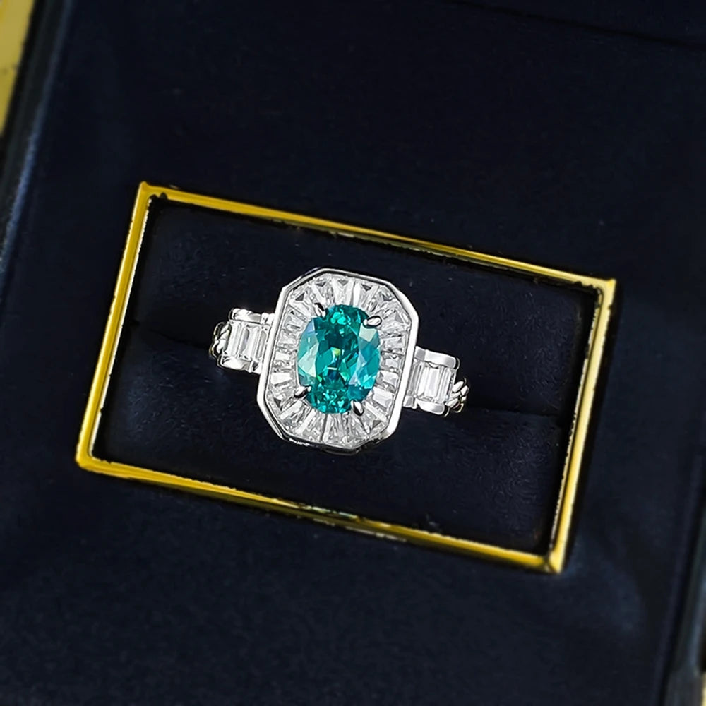 Wong Rain Vintage 925 Sterling Silver Oval Cut 6*8 MM Paraiba Tourmaline Gemstone Ring for Women Fine Jewelry Anniversary Gifts