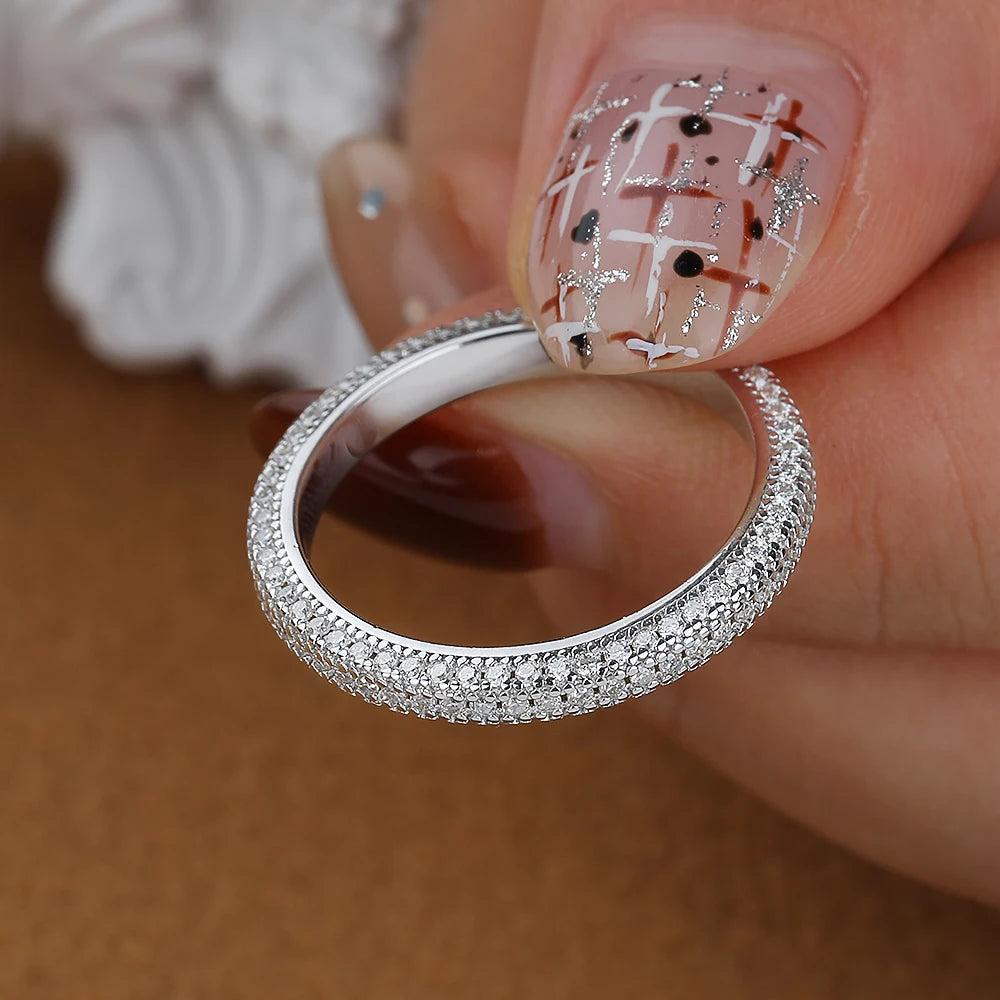 Full Eternity Moissanite Ring for Women Men Diamond Wedding Band Engagement Anniversary Gift in S925 Sterling Silver