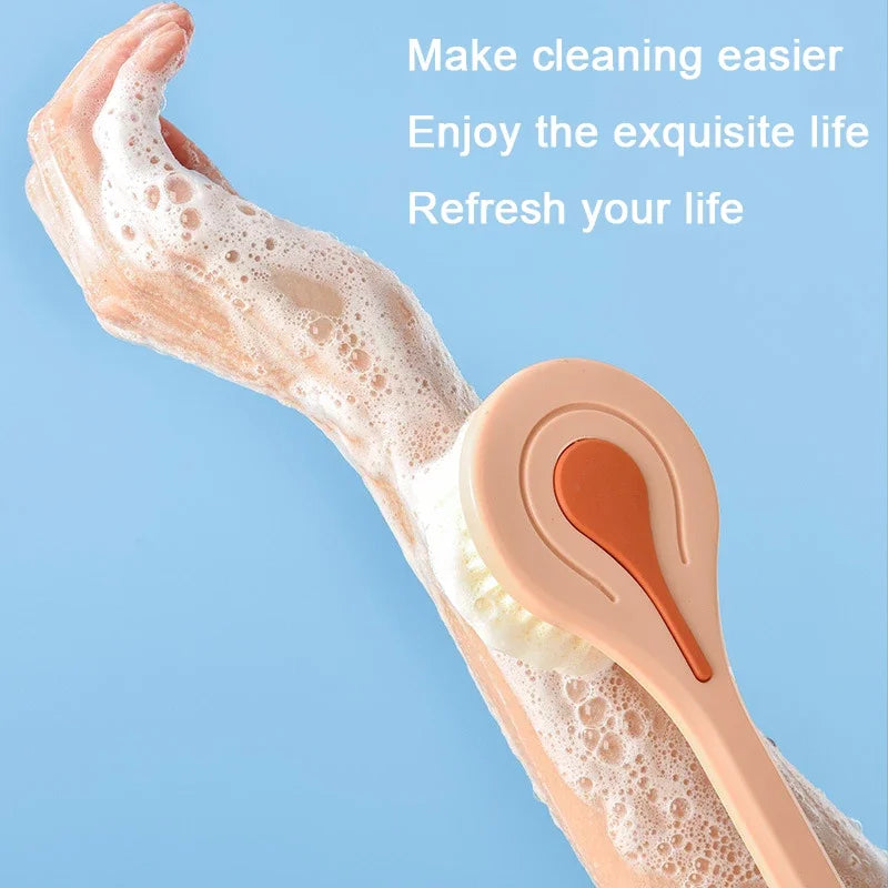 Long Handle Bath Brush Soft Hair Back Bath Brush Bathroom Body Bath Brush Mud Back Scrubber Shower Massage Exfoliation Brush