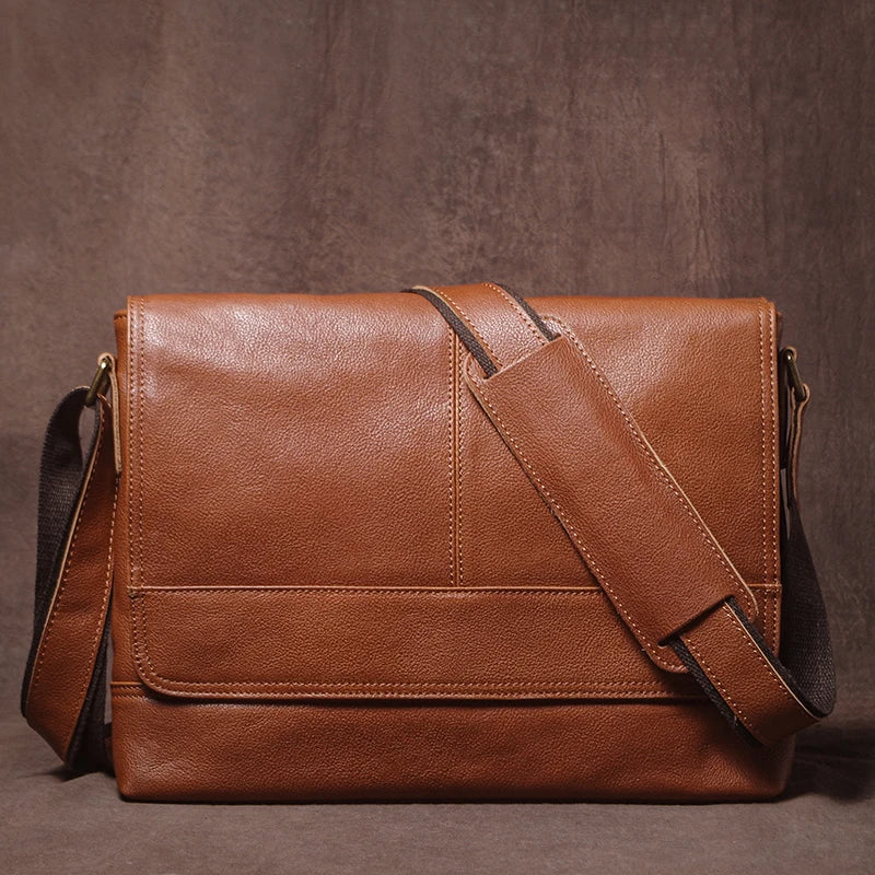 Luxury Design Genuine Leather Shoulder Bag Men's Business Briefcase Natural Cowhide Retro Crossbody Daily Commuter Messenger Bag