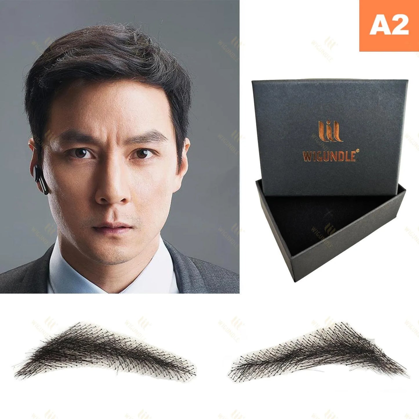 WIGUNDLE Fake Eyebow Women Or Man Hair Brazilian Hair invisible Handmade 100% Human Hair Fake Eyebrows Hand Tied False Eyebrows