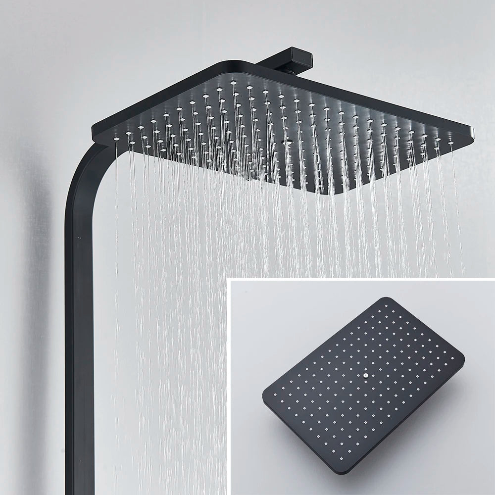 Black Thermostatic LCD Shower Faucet Set Temperature Display Rainfall Bathtub Tap With Bathroom Shelf Electricity By Water