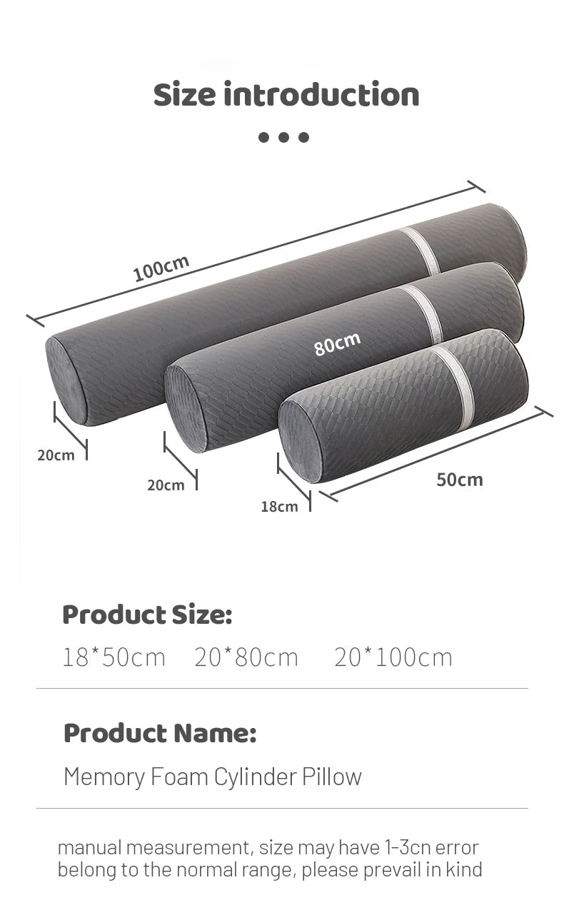 Cervical Neck Roll Memory Foam Pillow Bolster Pillow Round Neck Pillows Support for Sleeping Bolster Pillow for Bed Legs Back