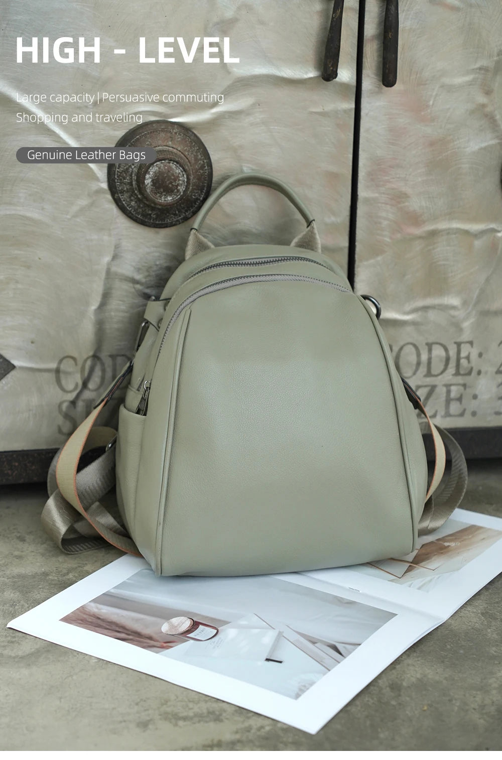 Zency Women's Soft Genuine Leather Travel Backpack Large Capacity Convertible Rucksack Knapsack Multi-compartment Shoulder Bag