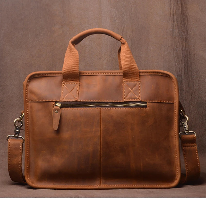 GURO Vintage Wild Handbag Male Genuine Leather Business Briefcase Original Cowhide Shoulder Messenger Bag A4 File 14″ Laptop Bag