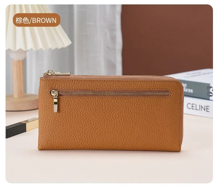 Women's Genuine Leather Long Wallets Cowhide Coin Purse Multi-card  Wallet for Women