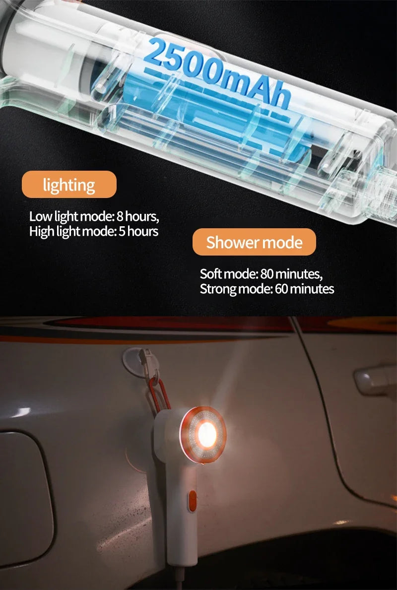 New Portable Outdoor Electric Shower with 2500mAh USB Charging Waterproof Mobile Showerhead for Camping Car Washing and Lighting