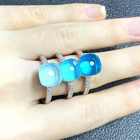 Ladies Square Candy Ring Slim Single Row Zircon Crystal Ring Platinum Plated Amethyst Jewelry Party Gift for Women