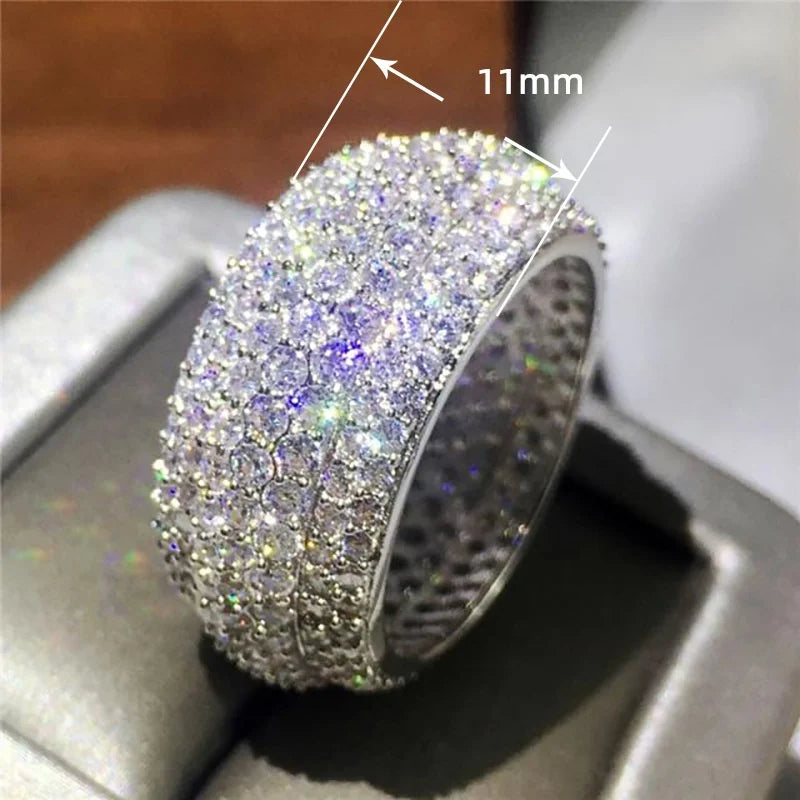 Fashionable Exaggerated Zircon Ring Women's Full Sky Star Flash Diamond Ring Geometric Shape Copper Material round Line Style
