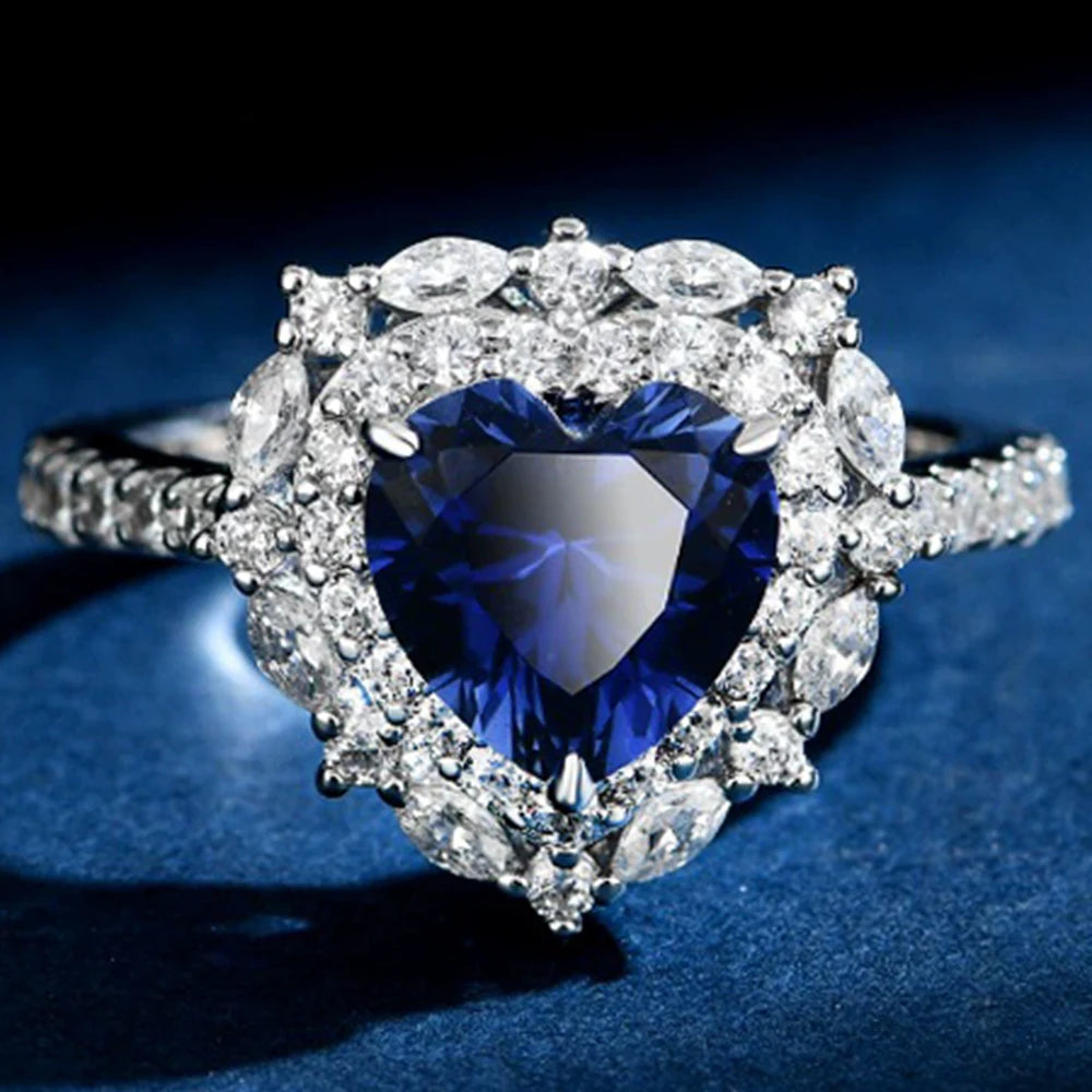 WUIHA Vintage 100% 925 Sterling Silver Heart Cut Lab Sapphire High Carbon Diamonds Gemstone Wedding Engagement Ring Fine Jewelry
