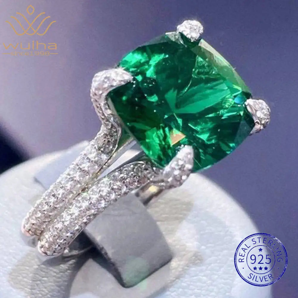 WUIHA 100% 925 Sterling Silver Lab Sapphire Emerald High Carbon Diamonds Gemstone Wedding Engagement Cocktail Ring Fine Jewelry
