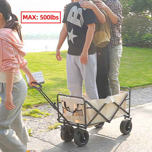 Big Tank Wheels Beach Wagon for Sand 500lbs Large Capacity Foldable Cart Garden Outdoor Picnic Collapse Shopping Trolleys Cart