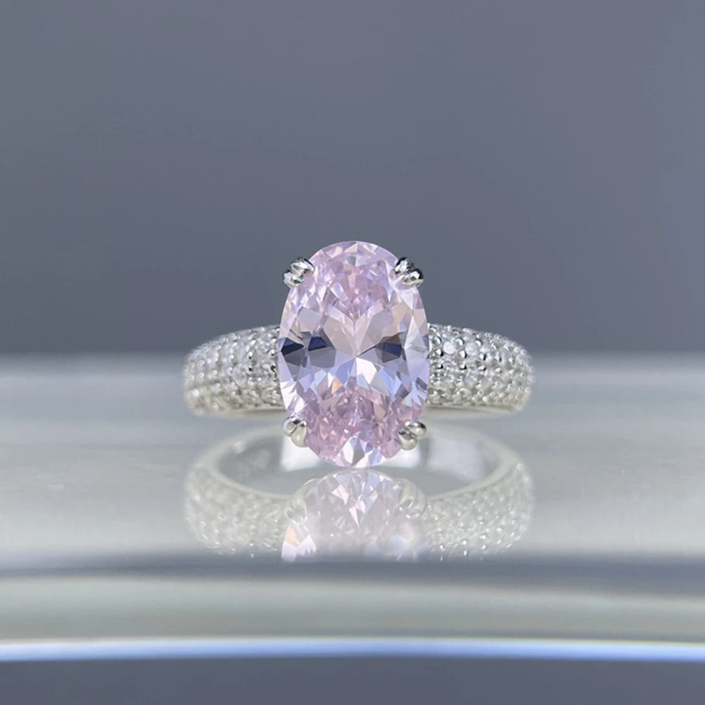 Wong Rain 925 Sterling Silver Oval Cut 8*12 MM Lab Sapphire Citrine High Carbon Diamond Gem Wedding Engagement Ring Fine Jewelry