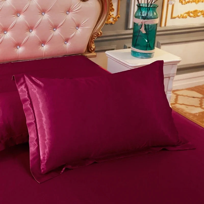 Luxury Silky Smooth Satin Pillowcase Solid Color Envelope Pillow Case Bedding Bedroom Sleep Pillowcover 48x74