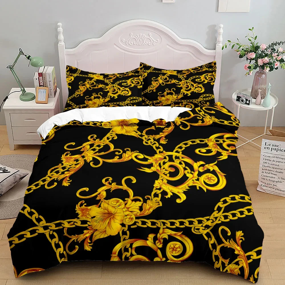 Luxury Baroque Pattern Bedding Set Golden Duvet cover set Twin Double Queen King Size Comforter cover set for Gift Bed Linen