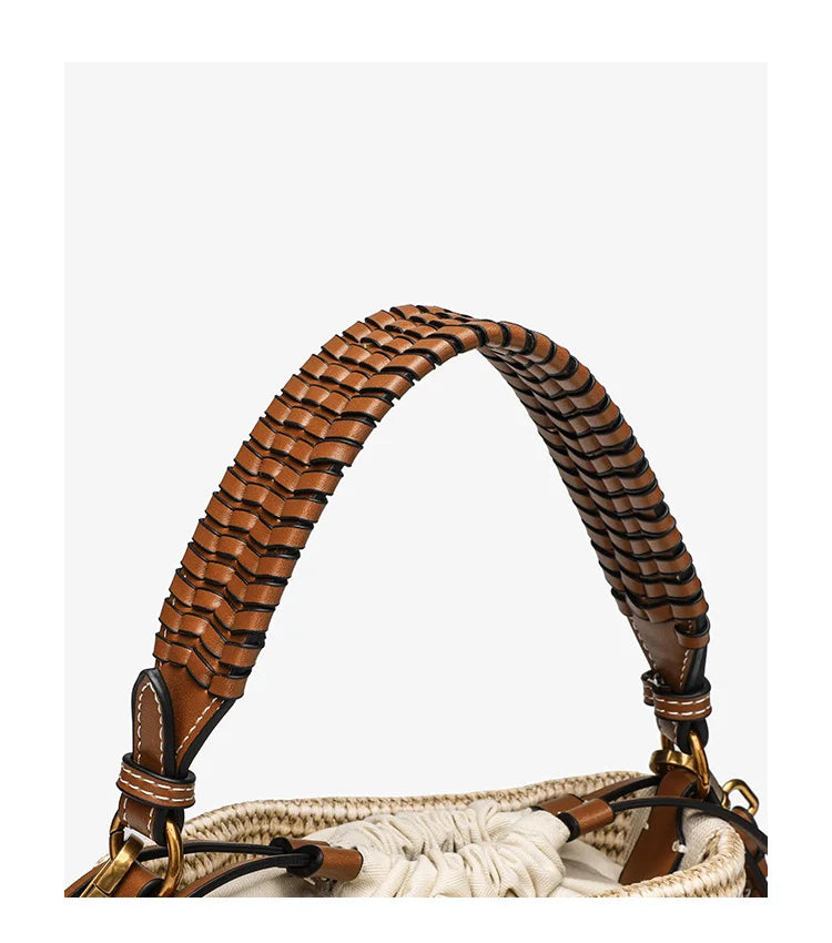 Fashion Straw Bucket Bag Weave Women Handbags Designer Panelled Shoulder Crossbody Bags Casual Summer Beach Small Tote Purses