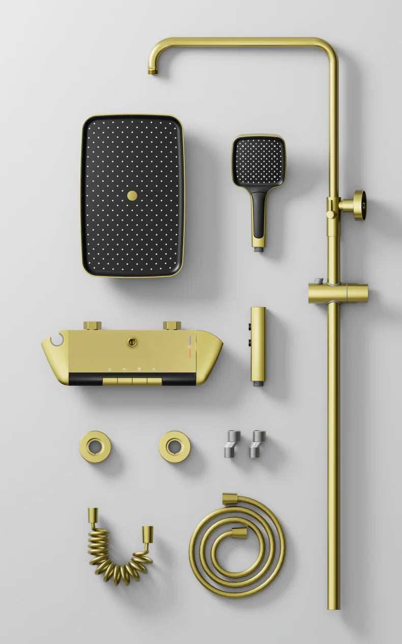 Brush Gold Atmosphere Rain Shower Faucet Bathtub LED Digital Hot Cold Thermostatic Shower System Bathtub Wall Mount Bath Tap Set