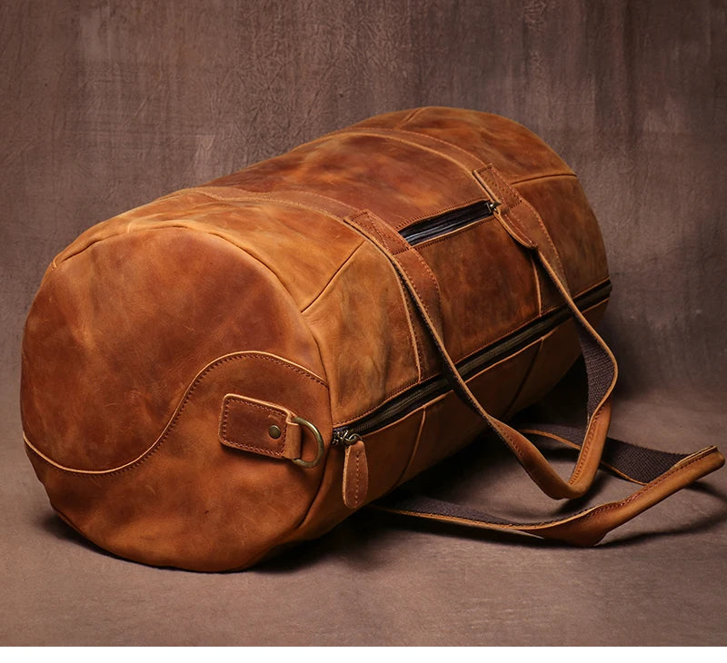GURO Vintage Crazy Horse Cowhide Travel Bag Men's Real Leather Handbag Casual Weekend Camping Luggage Bag Daily Gym Shoulder Bag