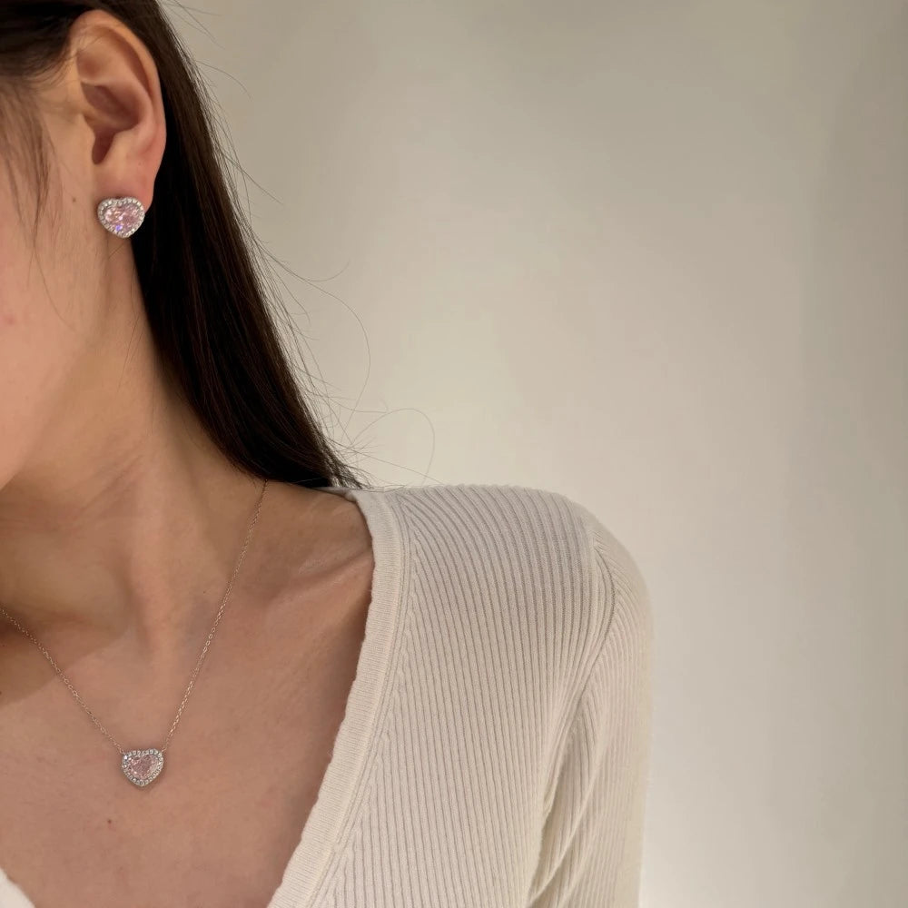 Wong Rain 925 Sterling Silver Heart Cut 8*10MM Lab Sapphire High Carbon Diamond Gems Pendant/Necklace/Earrings/Rings Jewelry Set