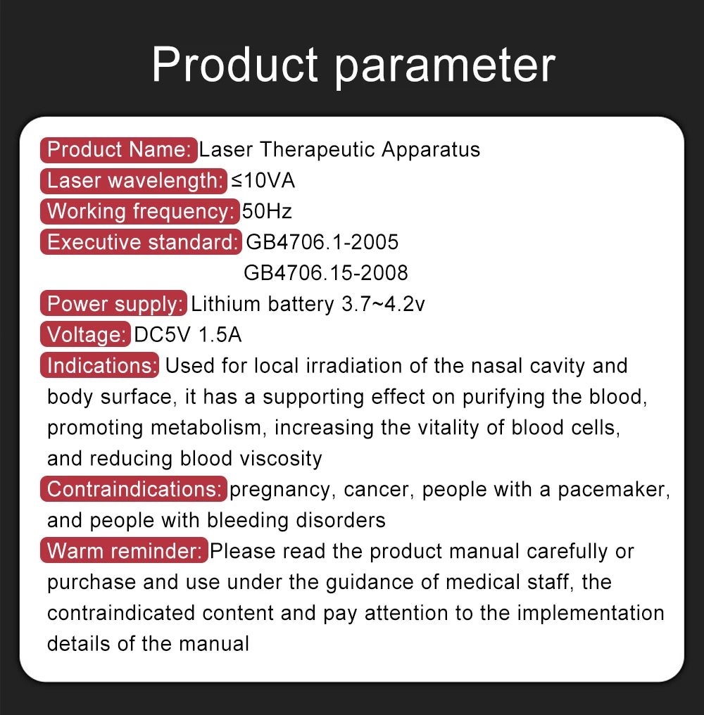 12-Hole Hypertension Laser Therapy Watch Semiconductor Blood Irradiation Treatment Instrument 650nm Acupuncture Points Watch