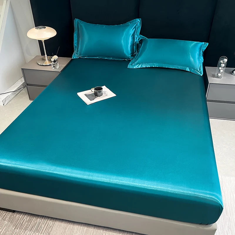 Summer Satin Waterproof Couple bed Fitted Sheet Double bed sheets Mattress Cover Bed linen protector single Queen NO Pillowcase