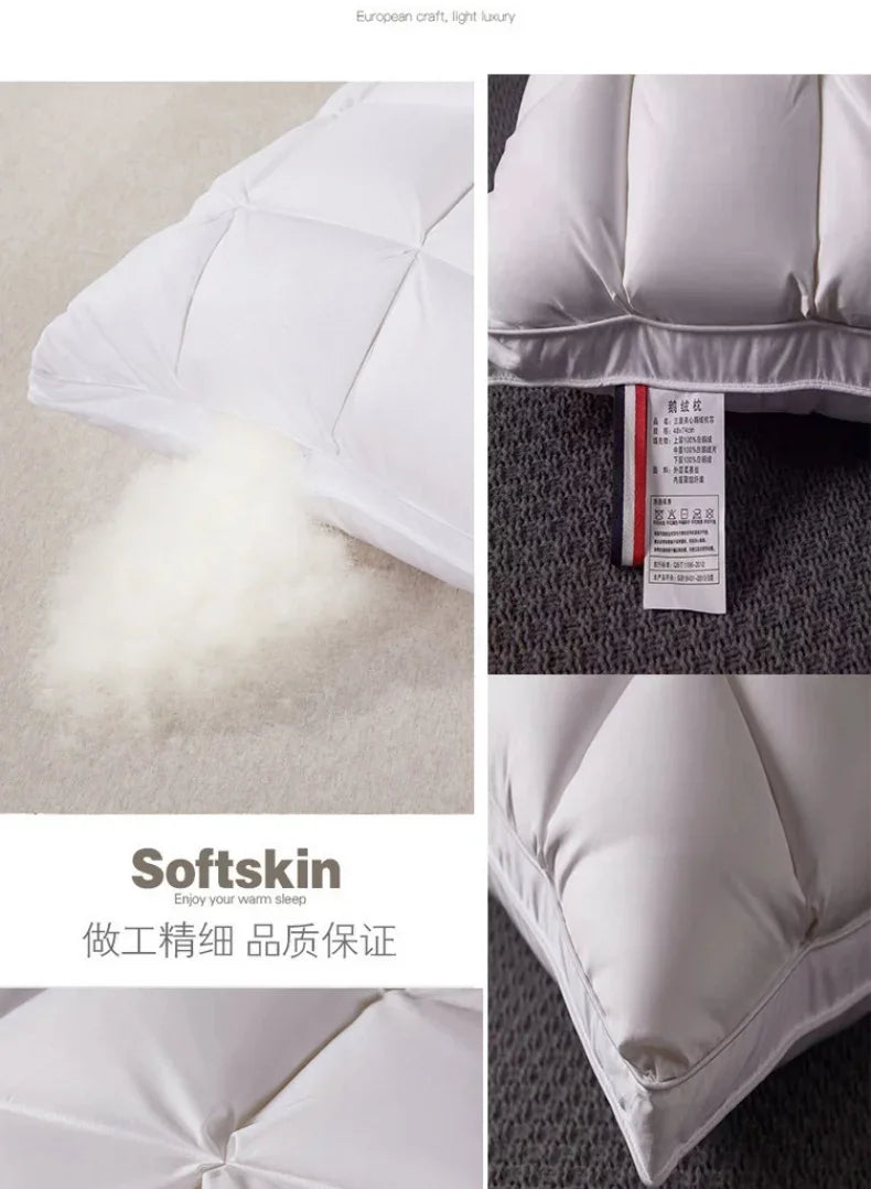 Goose Down Pillow 100% White Goose Feather Pillow Core Five-Star Hotel High-end 3D Bread  Goose Down Sleep Pillow