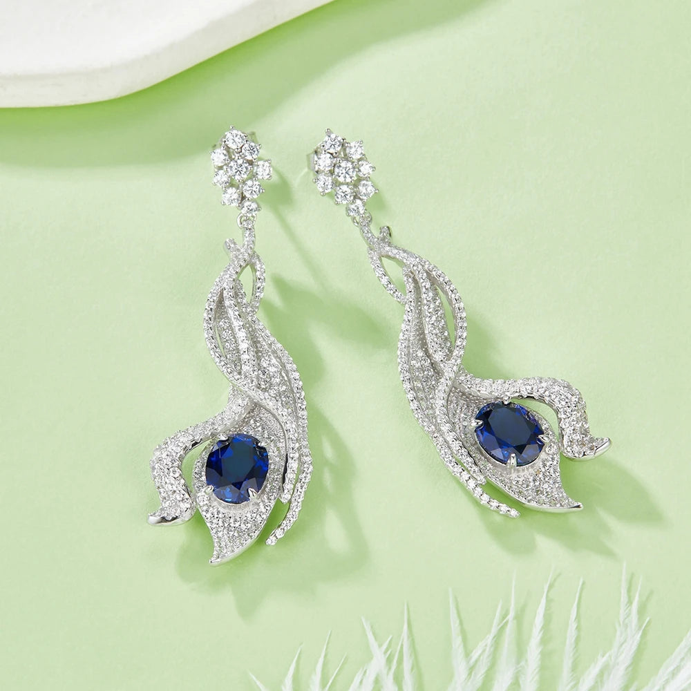 Wong Rain Elegant 925 Sterling Silver 5CT Sapphire Ruby Emerald High Carbon Diamond Gemstone Drop Earrings Ear Stud Fine Jewelry