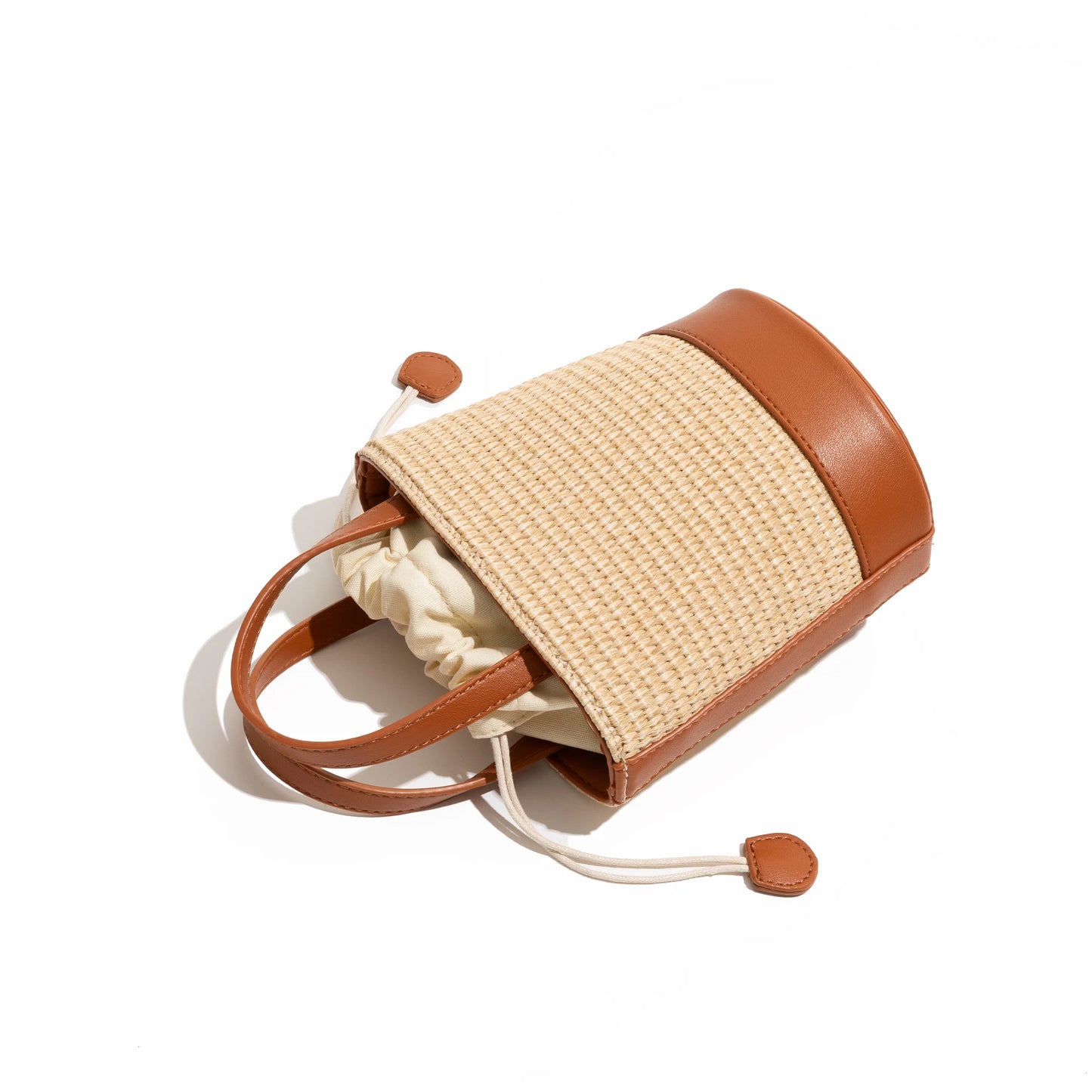 CKKUI Seaside Vacation French Bag Stylish Straw Woven With PU Leather Pouch Summer Large Capacity Handbag Crossbody Bucket Bag