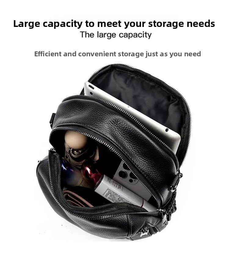 2026 New Fashionable Pure Color Leather Backpack Women's Cross-Border Travel Bag Durable Soft Cowhide Shoulder Bag for All Ages