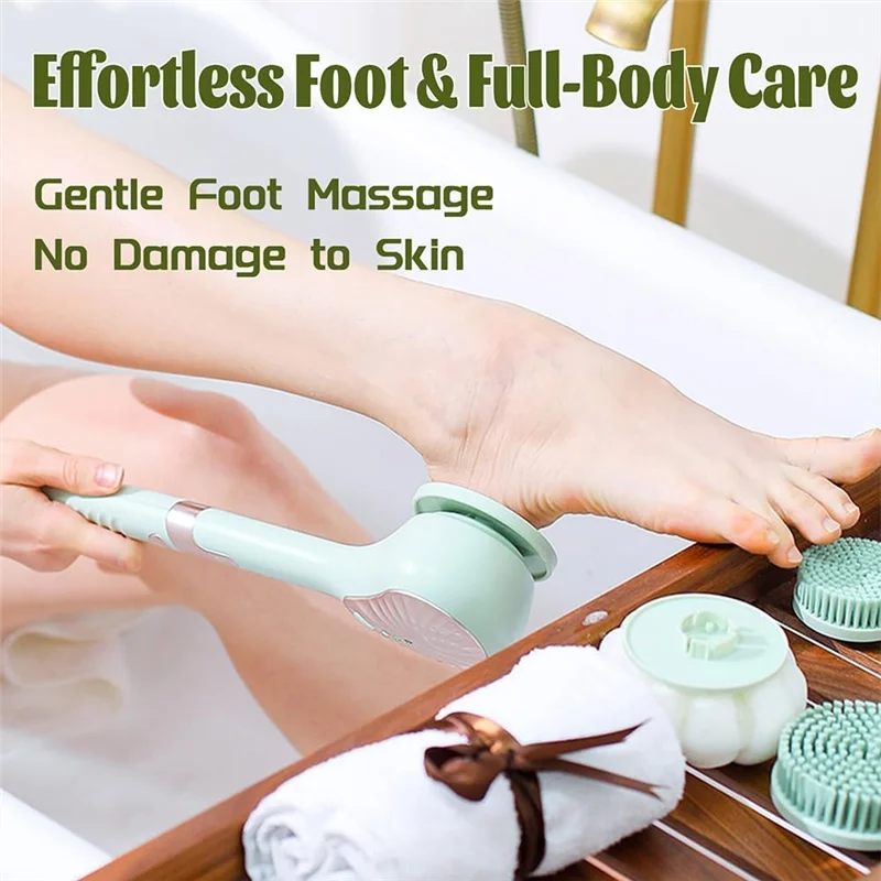 CKRE-Electric Body Brush Automatic Bath Brush USB Rechargeable Rotating Brush Waterproof Extended Handle Forall Skin Types Green