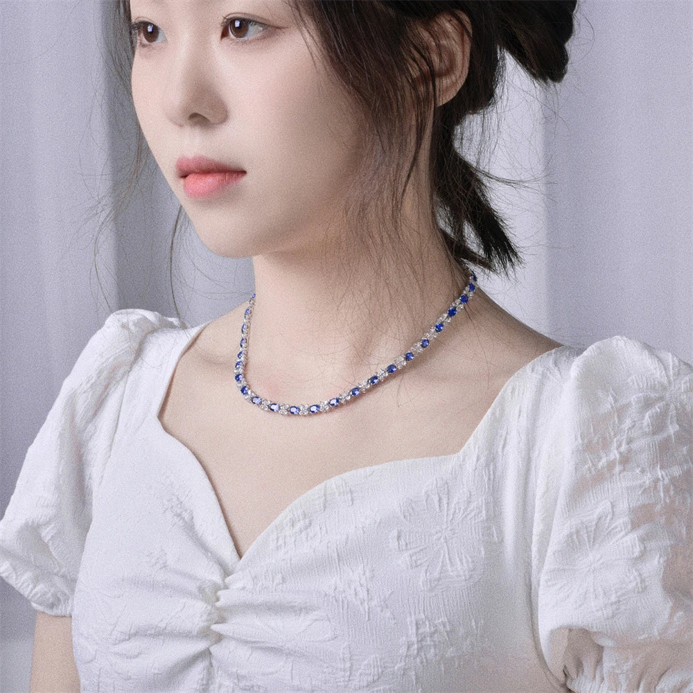 Wong Rain 925 Sterling Silver 4*5MM Sapphire Ruby High Carbon Diamond Gemstone Sparkling Necklace Fine Jewelry Anniversary Gifts