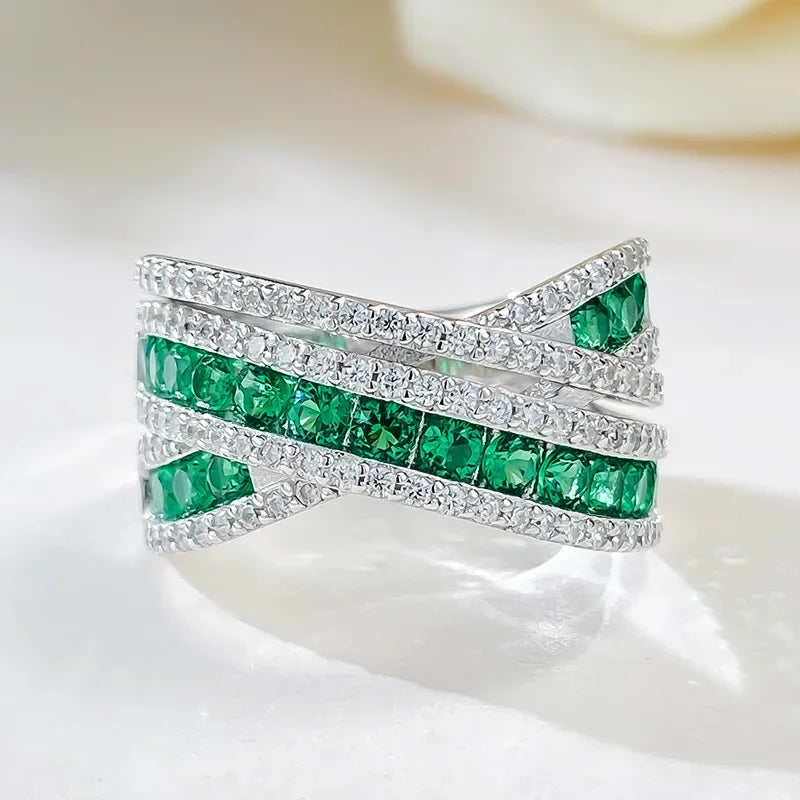 Lab Emerald Diamond Ring 100% Real 925 Sterling Silver Engagement Wedding Band Rings for Women Handmade  Bridal Jewelry
