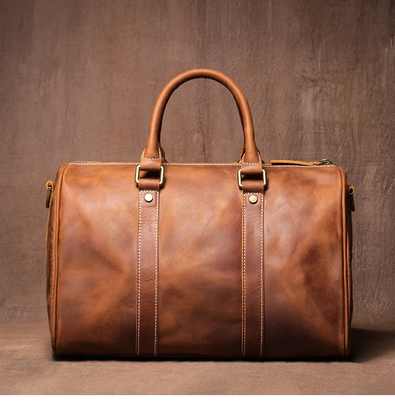 GURO Retro Higher Quality Cowhide Travel Bags  Men's Genuine Leather Handbag Women Luxury Weekend Fitness Bag Short Trip Luggage