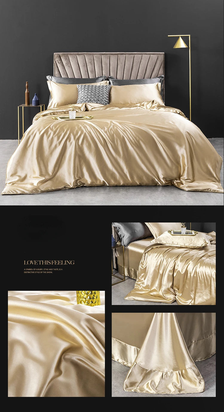 100% Pure Silk Bedding Sets High End Quilt Bed Cover Set Duvet Cover Bedsheet Pillowcases 4pcs Natural Luxury Bedcloth Sets