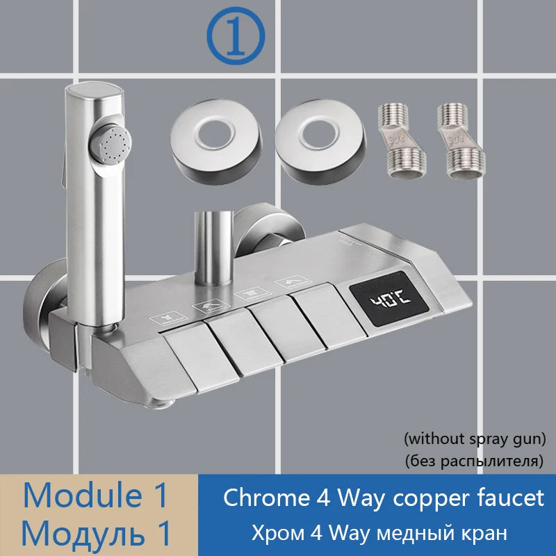 DIY Shower Set Bathroom Shower System Wall Mounted Bathtub Shower Faucet Gray Black Golden White Digital LED Temperature Shower
