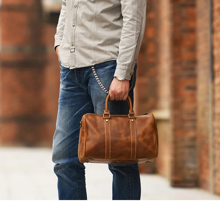 GURO Retro Higher Quality Cowhide Travel Bags  Men's Genuine Leather Handbag Women Luxury Weekend Fitness Bag Short Trip Luggage