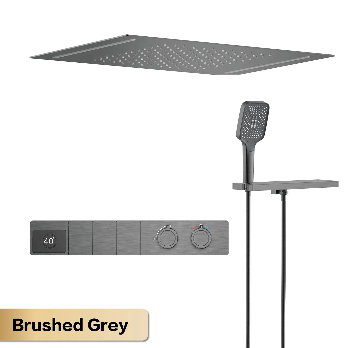 Luxury brass gun gray ceiling constant temperature shower system LED digital display hot and cold water embedded bathroom faucet