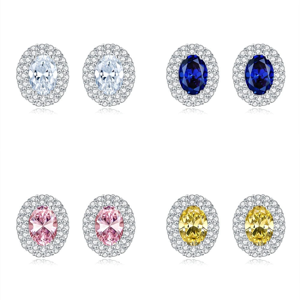Wong Rain Solid 925 Sterling Silver Oval Cut 5*7MM Lab Sapphire Citrine Aquamarine Gem Ear Studs Earrings Fine Jewelry Wholesale