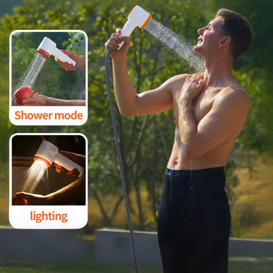 New Portable Outdoor Electric Shower with 2500mAh USB Charging Waterproof Mobile Showerhead for Camping Car Washing and Lighting