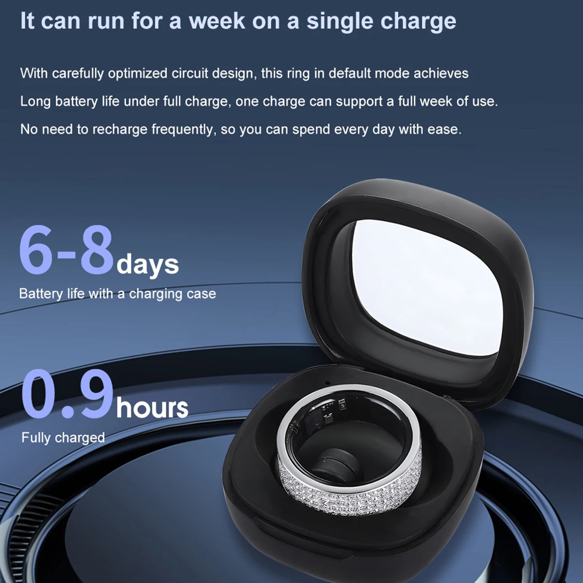JIUZUAN 925 Sterling Silver Band Moissanite Bluetooth Monitoring Heart Rate Blood Oxygen Healthy Sleep Waterproof Smart Ring