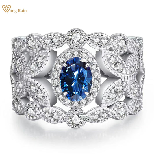 Wong Rain Vintage 925 Sterling Silver 3EX VVS1 Oval Cut 1CT Real Moissanite Diamonds Gemstone Engagement Rings Fine Jewelry Gift