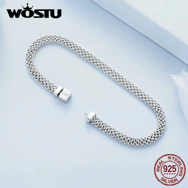 WOSTU 925 Sterling Silver European Simple Knitted Mesh Bracelets For Women Fashion Chain Luxury Wrist Jewelry Wedding Gift B124