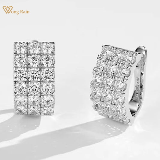 Wong Rain 100% 925 Sterling Silver Sparkling Lab Sapphire Gemstone Women Earrings Studs Fine Jewelry Anniversary Gifts Wholesale