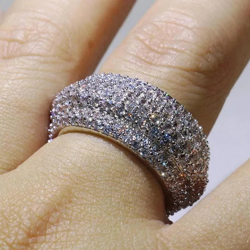 Fashionable Exaggerated Zircon Ring Women's Full Sky Star Flash Diamond Ring Geometric Shape Copper Material round Line Style