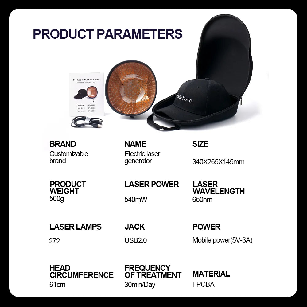 272 Laser Hair Growth Cap LLLT Therapy Red Light Scalp Health Device with Travel Bag for Hair Regrowth And Scalp Care