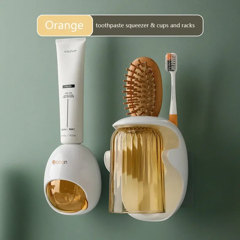 Cartoon Toothpaste Dispenser Automatic Toothpaste Squeezer New Wall-Mount Holder Toothbrush Rack Bathroom Washroom  Accessories