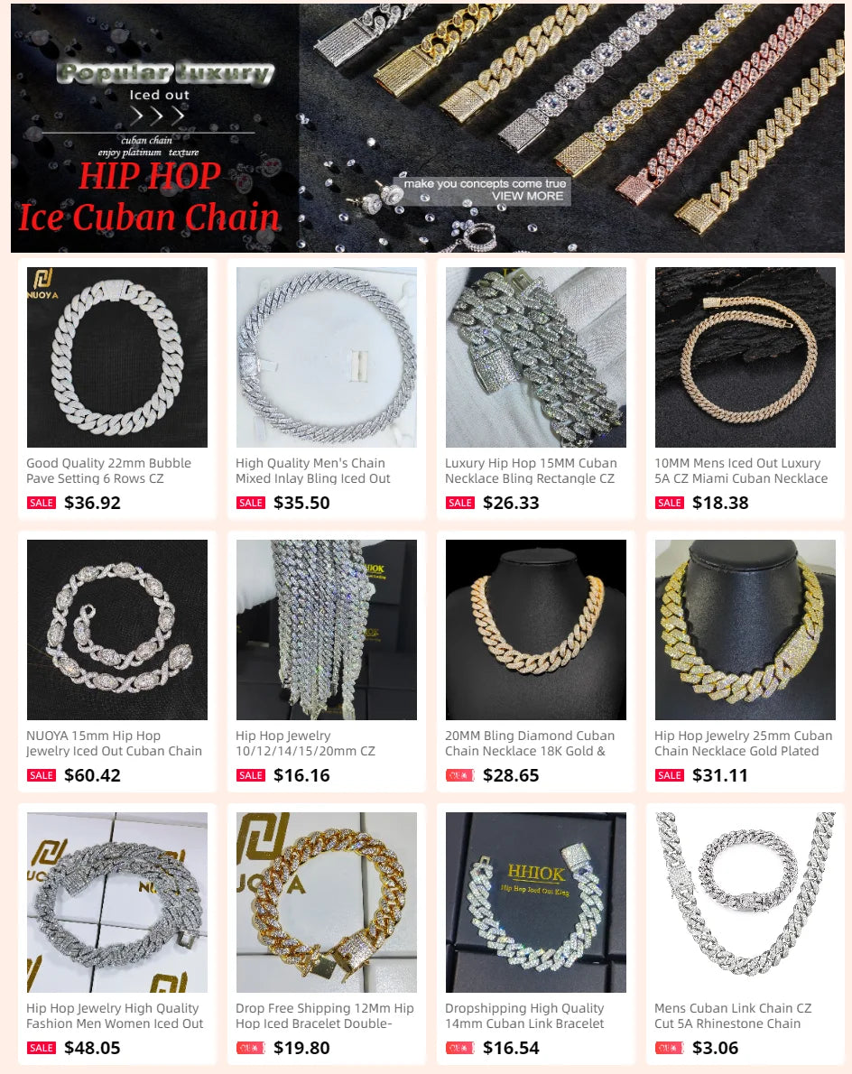 Wholesale 8Mm Hip Hop Jewelry 2 Rows Thin Cuban Link Chains Cubic Zirconia Iced Out Argenteous For Girl Cuban Necklaces Men