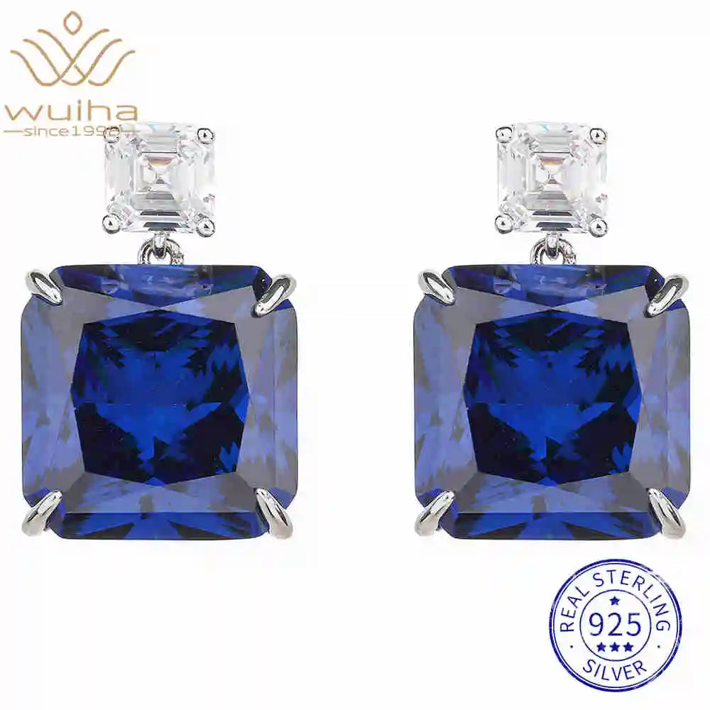 WUIHA Vintage 100% 925 Sterling Silver Lab Sapphire High Carbon Diamonds Wedding Engagement Drop Dangle Earrings Fine Jewelry